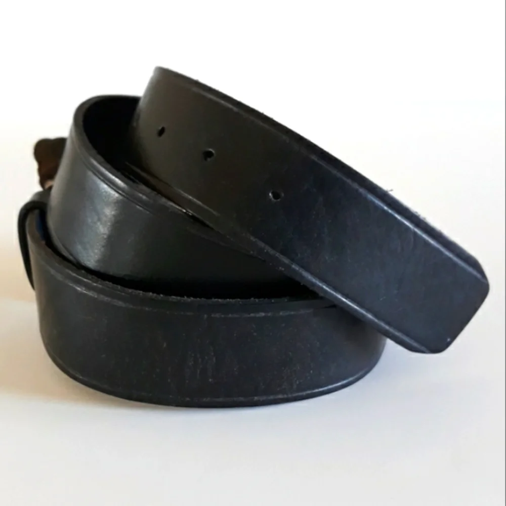 Fossil black leather belt floral silver buckle L